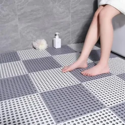 Interlocking Rubber Floor Tiles with Drain Holes DIY Size Bathroom Shower Toilet Floor Tiles Mat Interlocking Massage Soft Cushion Floor Tiles for Indoor/Outdoor