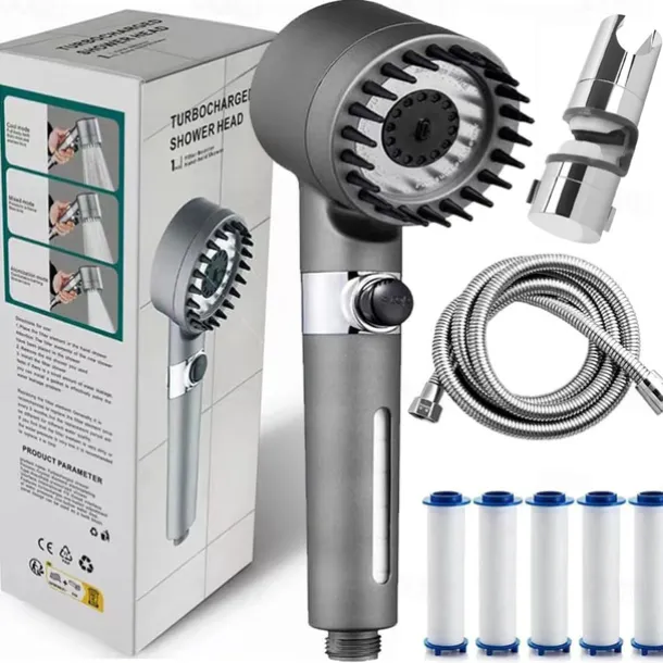 Ion Drops Filtered Showerhead with Hose, Filtered High Pressure Shower Heads with Handheld-Detachable Massage Shower Heads with Replacement-Cotton Filters