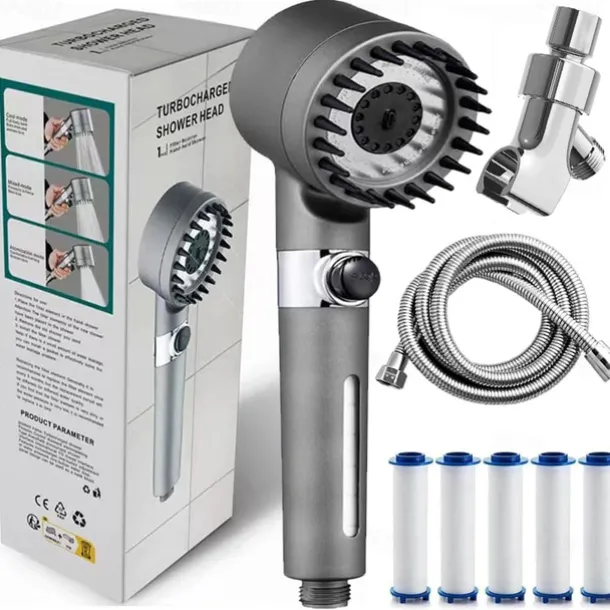 Ion Drops Filtered Showerhead with Hose, Filtered High Pressure Shower Heads with Handheld-Detachable Massage Shower Heads with Replacement-Cotton Filters