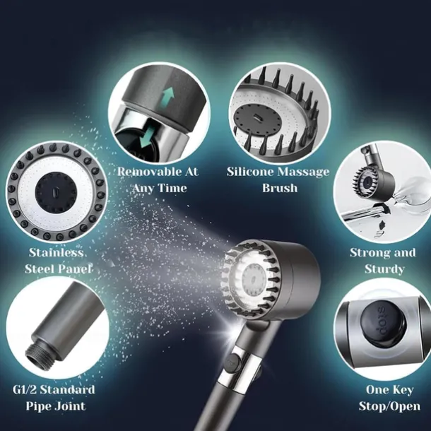 Ion Drops Filtered Showerhead with Hose, Filtered High Pressure Shower Heads with Handheld-Detachable Massage Shower Heads with Replacement-Cotton Filters
