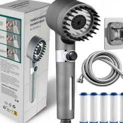 Ion Drops Filtered Showerhead with Hose, Filtered High Pressure Shower Heads with Handheld-Detachable Massage Shower Heads with Replacement-Cotton Filters