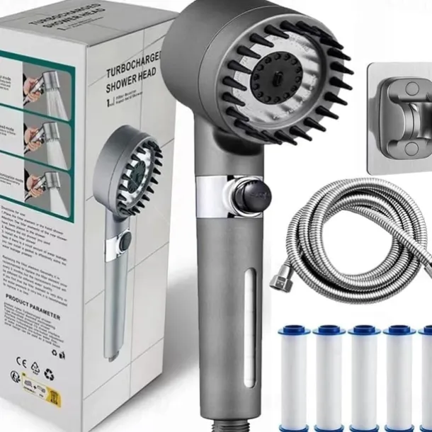 Ion Drops Filtered Showerhead with Hose, Filtered High Pressure Shower Heads with Handheld-Detachable Massage Shower Heads with Replacement-Cotton Filters