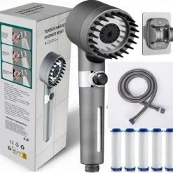 Ion Drops Filtered Showerhead with Hose, Filtered High Pressure Shower Heads with Handheld-Detachable Massage Shower Heads with Replacement-Cotton Filters