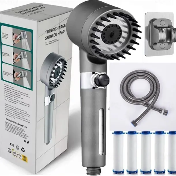 Ion Drops Filtered Showerhead with Hose, Filtered High Pressure Shower Heads with Handheld-Detachable Massage Shower Heads with Replacement-Cotton Filters