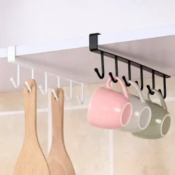 Iron 6 Hooks Storage Shelf Wardrobe Cabinet Metal Under Shelves Mug Cup Hanger Bathroom Kitchen Organizer Hanging Rack Holder