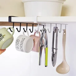 Iron 6 Hooks Storage Shelf Wardrobe Cabinet Metal Under Shelves Mug Cup Hanger Bathroom Kitchen Organizer Hanging Rack Holder