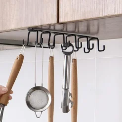 Iron 6 Hooks Storage Shelf Wardrobe Cabinet Metal Under Shelves Mug Cup Hanger Bathroom Kitchen Organizer Hanging Rack Holder