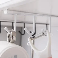 Iron 6 Hooks Storage Shelf Wardrobe Cabinet Metal Under Shelves Mug Cup Hanger Bathroom Kitchen Organizer Hanging Rack Holder