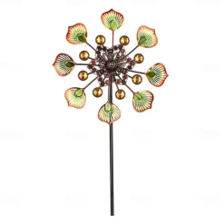 Iron Art Windmill Garden Ground Inserted Pinwheel Outdoor Rotatory Colorful Peacock Tail Windmill Courtyard Windmill Garden Craft Ornament