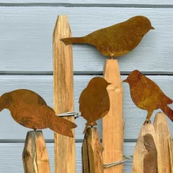 Iron Rusty Birds Ground Stake Set, Garden Decoration Rust Birdie with Screws in Wood, Rust Decoration Garden Stake Rust for Garden Reusable