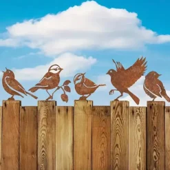 Iron Rusty Birds Ground Stake Set, Garden Decoration Rust Birdie with Screws in Wood, Rust Decoration Garden Stake Rust for Garden Reusable