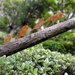 Iron Rusty Birds Ground Stake Set, Garden Decoration Rust Birdie with Screws in Wood, Rust Decoration Garden Stake Rust for Garden Reusable