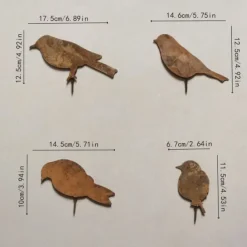 Iron Rusty Birds Ground Stake Set, Garden Decoration Rust Birdie with Screws in Wood, Rust Decoration Garden Stake Rust for Garden Reusable