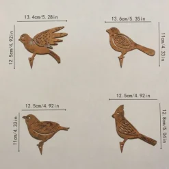 Iron Rusty Birds Ground Stake Set, Garden Decoration Rust Birdie with Screws in Wood, Rust Decoration Garden Stake Rust for Garden Reusable