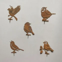 Iron Rusty Birds Ground Stake Set, Garden Decoration Rust Birdie with Screws in Wood, Rust Decoration Garden Stake Rust for Garden Reusable