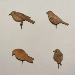Iron Rusty Birds Ground Stake Set, Garden Decoration Rust Birdie with Screws in Wood, Rust Decoration Garden Stake Rust for Garden Reusable