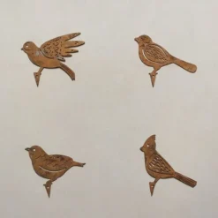 Iron Rusty Birds Ground Stake Set, Garden Decoration Rust Birdie with Screws in Wood, Rust Decoration Garden Stake Rust for Garden Reusable