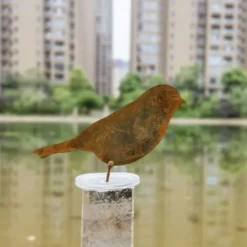 Iron Rusty Birds Ground Stake Set, Garden Decoration Rust Birdie with Screws in Wood, Rust Decoration Garden Stake Rust for Garden Reusable