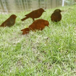 Iron Rusty Birds Ground Stake Set, Garden Decoration Rust Birdie with Screws in Wood, Rust Decoration Garden Stake Rust for Garden Reusable