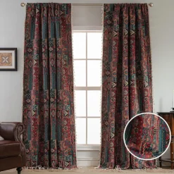 Jacquard Curtains 1 Panel with Tassels for Bedroom Living Room Windows Thermal Insulated Room Darkening Rod Pocket Curtains
