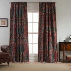 Jacquard Curtains 1 Panel with Tassels for Bedroom Living Room Windows Thermal Insulated Room Darkening Rod Pocket Curtains