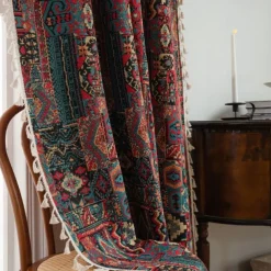 Jacquard Curtains 1 Panel with Tassels for Bedroom Living Room Windows Thermal Insulated Room Darkening Rod Pocket Curtains