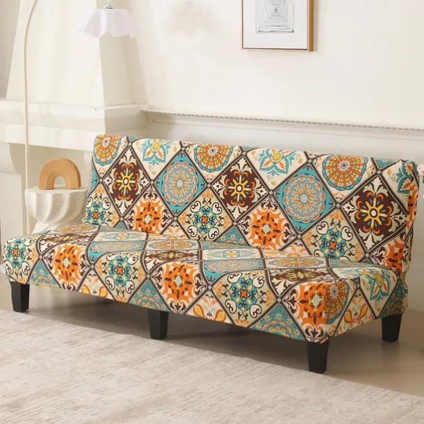 Jacquard Fabric Armless Sofa Bed Cover Sofa New Year Decor Slipcovers Stretch Protector Elastic Bench Cover