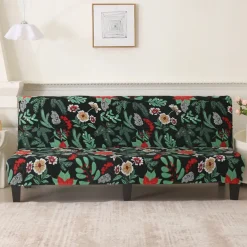 Jacquard Fabric Armless Sofa Bed Cover Sofa New Year Decor Slipcovers Stretch Protector Elastic Bench Cover
