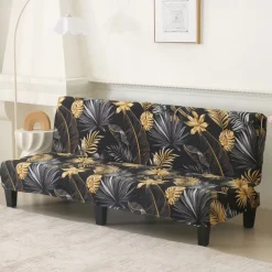 Jacquard Fabric Armless Sofa Bed Cover Sofa New Year Decor Slipcovers Stretch Protector Elastic Bench Cover