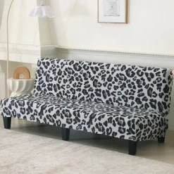 Jacquard Fabric Armless Sofa Bed Cover Sofa New Year Decor Slipcovers Stretch Protector Elastic Bench Cover