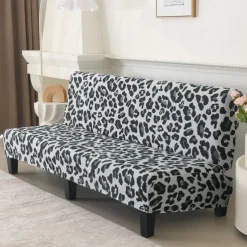 Jacquard Fabric Armless Sofa Bed Cover Sofa New Year Decor Slipcovers Stretch Protector Elastic Bench Cover