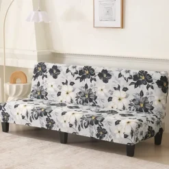 Jacquard Fabric Armless Sofa Bed Cover Sofa New Year Decor Slipcovers Stretch Protector Elastic Bench Cover