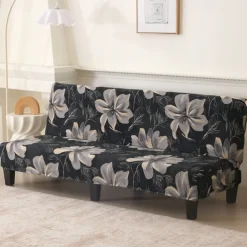 Jacquard Fabric Armless Sofa Bed Cover Sofa New Year Decor Slipcovers Stretch Protector Elastic Bench Cover