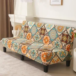 Jacquard Fabric Armless Sofa Bed Cover Sofa New Year Decor Slipcovers Stretch Protector Elastic Bench Cover