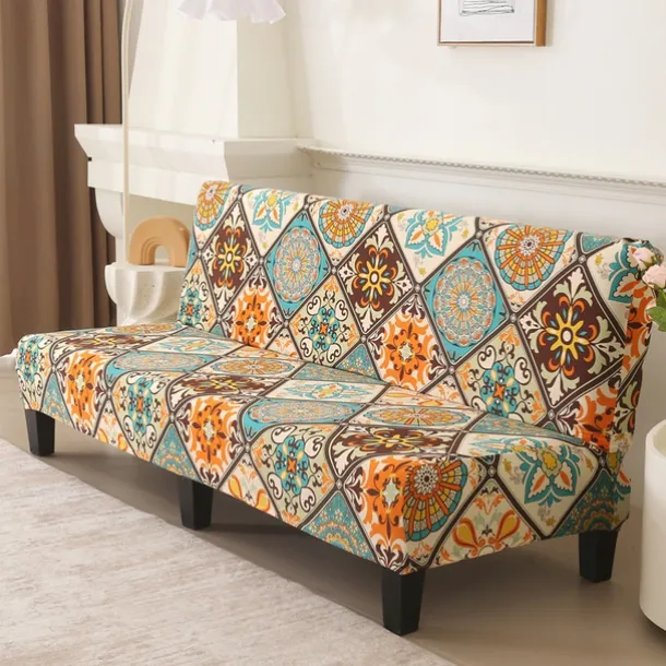 Jacquard Fabric Armless Sofa Bed Cover Sofa New Year Decor Slipcovers Stretch Protector Elastic Bench Cover