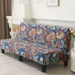 Jacquard Fabric Armless Sofa Bed Cover Sofa New Year Decor Slipcovers Stretch Protector Elastic Bench Cover