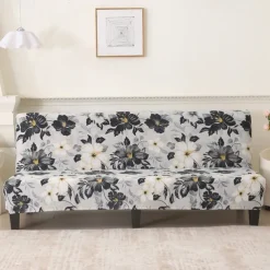 Jacquard Fabric Armless Sofa Bed Cover Sofa New Year Decor Slipcovers Stretch Protector Elastic Bench Cover