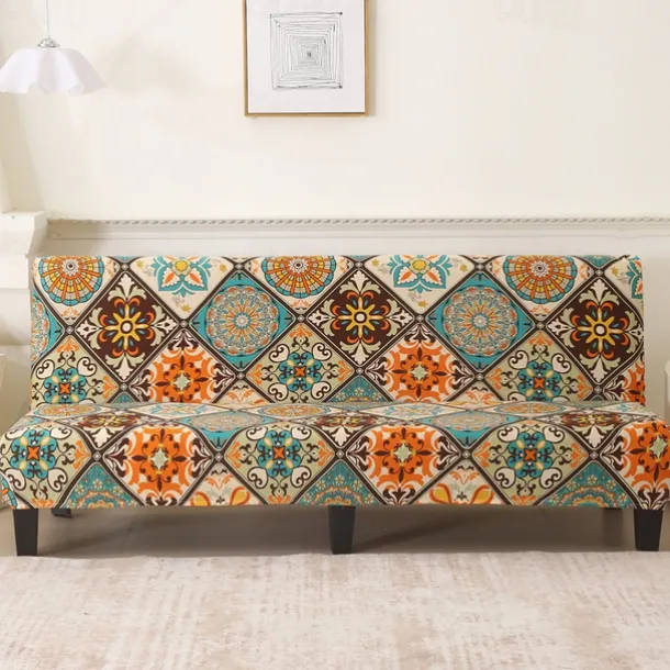 Jacquard Fabric Armless Sofa Bed Cover Sofa New Year Decor Slipcovers Stretch Protector Elastic Bench Cover