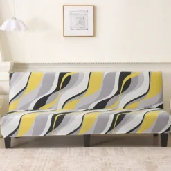 Jacquard Fabric Armless Sofa Bed Cover Sofa New Year Decor Slipcovers Stretch Protector Elastic Bench Cover