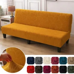 Jacquard Futon Slipcover Sofa bed cover Solid Color No Armrest sofa bed covers High Elastic Collapsible Furniture Protection covers