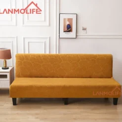 Jacquard Futon Slipcover Sofa bed cover Solid Color No Armrest sofa bed covers High Elastic Collapsible Furniture Protection covers