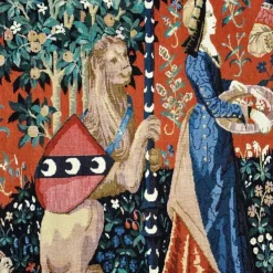 Jacquard Woven Medieval Tapestry Gobelin Aubusson The Lady and The Unicorn Loom Cotton Weave Wall Art Hanging Larger Tapestry Historic Middle Ages Tapestry Reproduction (without tassels and rod)