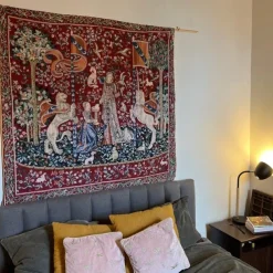 Jacquard Woven Medieval Tapestry Gobelin Aubusson The Lady and The Unicorn Loom Cotton Weave Wall Art Hanging Larger Tapestry Historic Middle Ages Tapestry Reproduction (without tassels and rod)