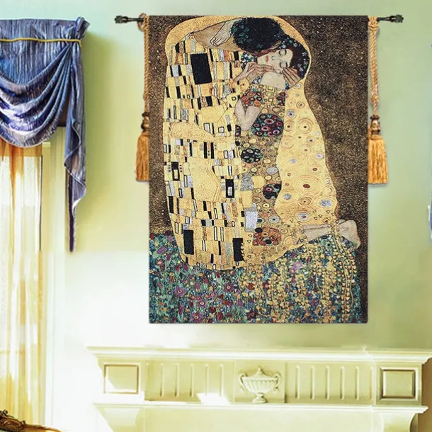 Jacquard Woven Tapestry Gobelin Aubusson Wall Hanging Klimt The Lover Loom Cotton Weave Living Room Bedroom Decoration(without Stick and Tassels)