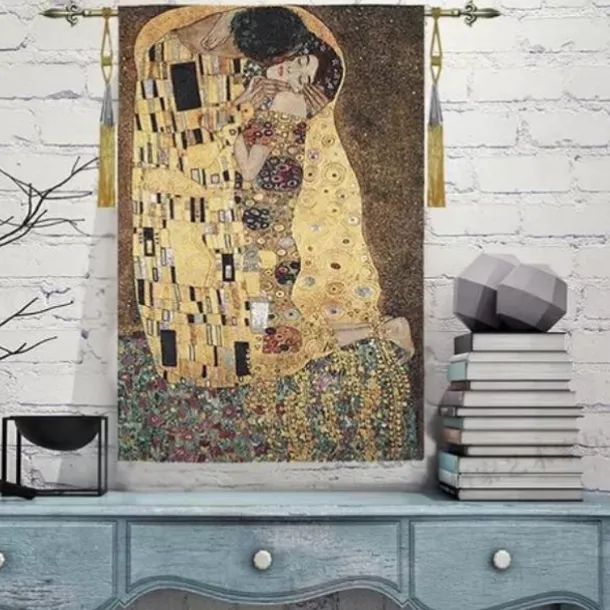Jacquard Woven Tapestry Gobelin Aubusson Wall Hanging Klimt The Lover Loom Cotton Weave Living Room Bedroom Decoration(without Stick and Tassels)