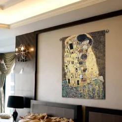 Jacquard Woven Tapestry Gobelin Aubusson Wall Hanging Klimt The Lover Loom Cotton Weave Living Room Bedroom Decoration(without Stick and Tassels)
