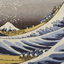 Jacquard Woven Tapestry Gobelin Aubusson Wall Art Hanging Large Tapestry Reproduction Loom Cotton Weave The Great Wave off Kanagawa Belgian Tapestry (without tassels and rod)