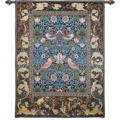 Jacquard Woven Tapestry Gobelin Aubusson Wall Art Hanging Large Tapestry Reproduction Loom Cotton Weave Forest Peacock Belgian Tapestry (without tassels and rod)