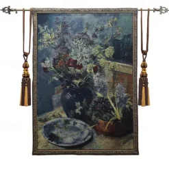 Jacquard Woven Tapestry Gobelin Aubusson Wall Art Hanging Loom Cotton Weave Large Tapestry Reproduction Spring Bouquet Still Life (without tassels and rod)