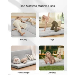 Japanese Futon MattressFloor Mattress Thicken Sleeping Mattress Foldable & Portable Roll Up Dormitory Mattress Tatami MatFullTwinQueenGrey